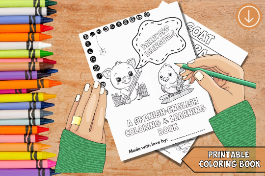 Barn Yard Bilingual coloring and learning - 14 pages