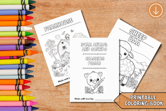Farm animal and sounds coloring book 13 pages