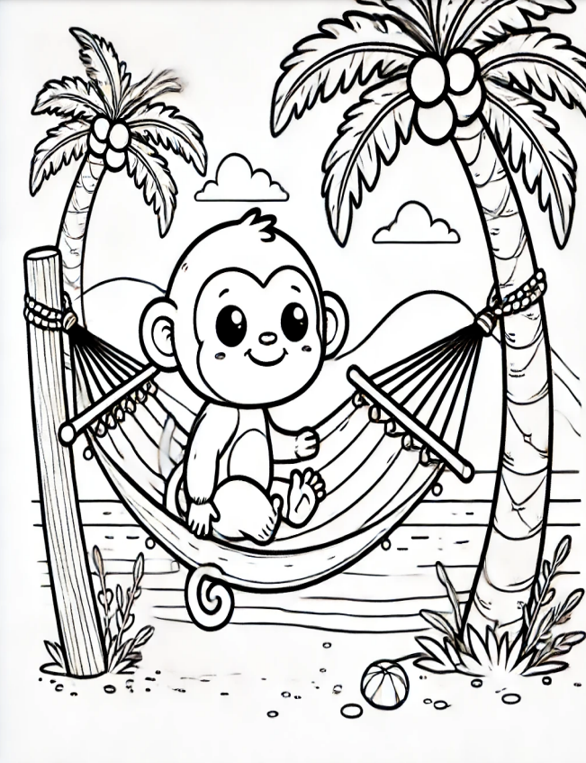 Cute Animals at the Beach Coloring Book - 20 pages