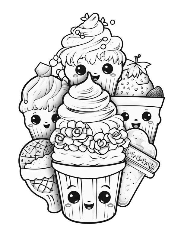 Kawaii Sweet Treats Coloring book - 26 pages