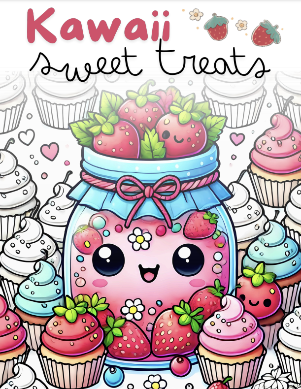 Kawaii Sweet Treats Coloring book - 26 pages