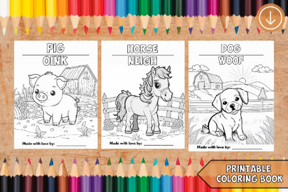 Farm animal and sounds coloring book 13 pages