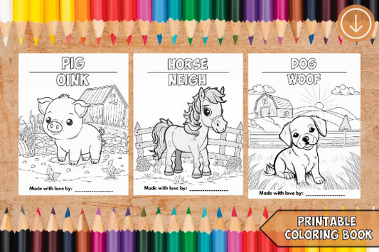 Farm animal and sounds coloring book 13 pages