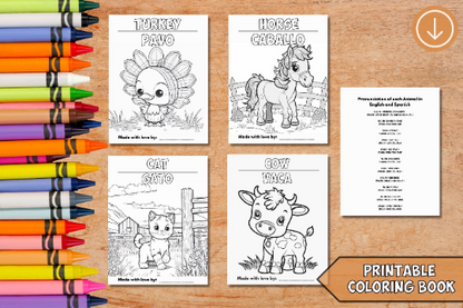 Barn Yard Bilingual coloring and learning - 14 pages