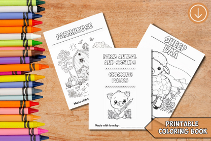 Farm animal and sounds coloring book 13 pages