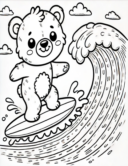 Cute Animals at the Beach Coloring Book - 20 pages