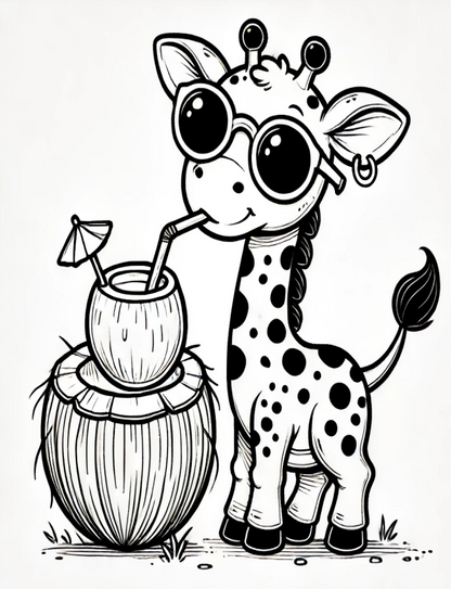 Cute Animals at the Beach Coloring Book - 20 pages