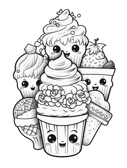Kawaii Sweet Treats Coloring book - 26 pages