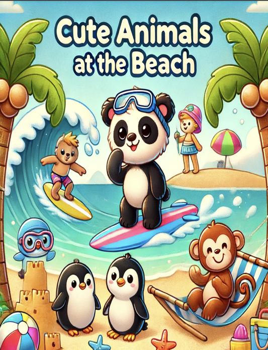 Cute Animals at the Beach Coloring Book - 20 pages